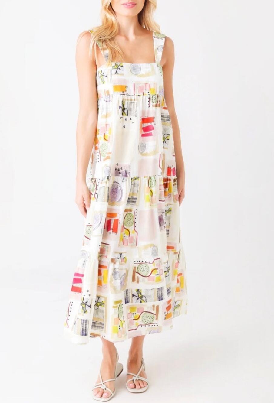 Hunter Bell Maxi Dress Poppy Cotton Square Neckline Tiered Skirt